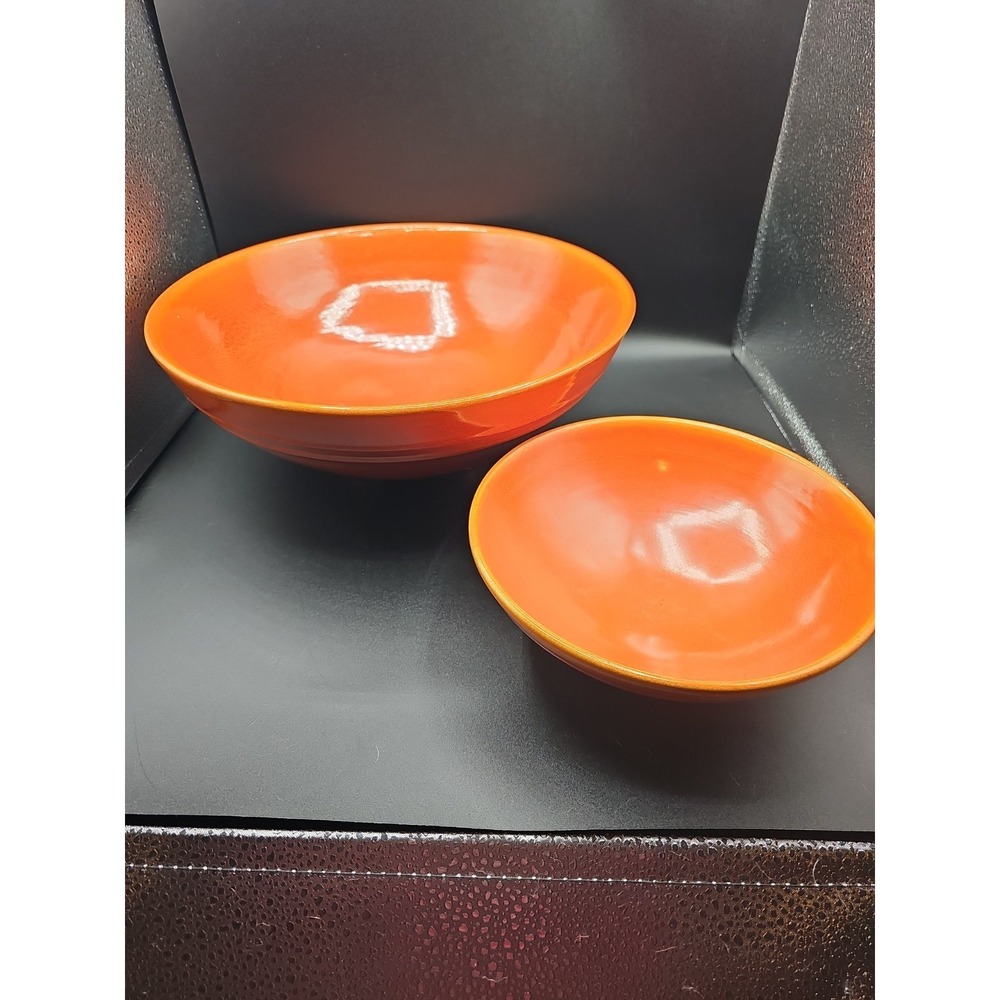 Pacific Pottery Orange Footed Salad Bowl #314 And Smaller Bowl.